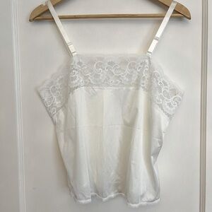 Vintage EATON Vanity Fair White Lace trim Camisole. Satin Lingerie. Size Large